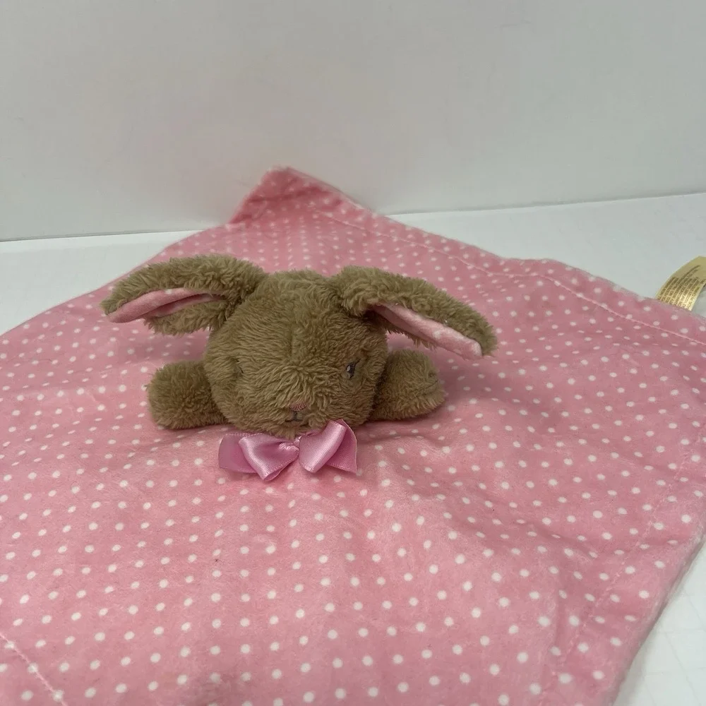 MTY International Security Blanket 13x13 Pink Bunny Polka Dot Satin Lining
